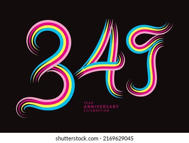 349 number design vector, graphic t shirt, 349 years anniversary celebration logotype colorful line,349th birthday logo, Banner template, logo number elements for invitation card, poster, t-shirt.