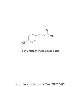 Estrutura esquelética do ácido 3-(4-clorofenil)propanóico Ilustração esquemática do composto de ácido aril-propanóico halogenado. Diagrama simples, fórmula química.