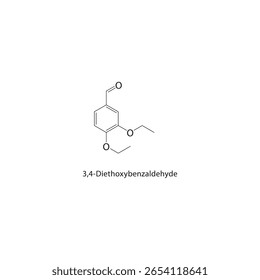 Estrutura esquelética de 3,4-dietoxibenzaldeído. ilustração esquemática do composto aldeído aromático. Diagrama simples, fórmula química.