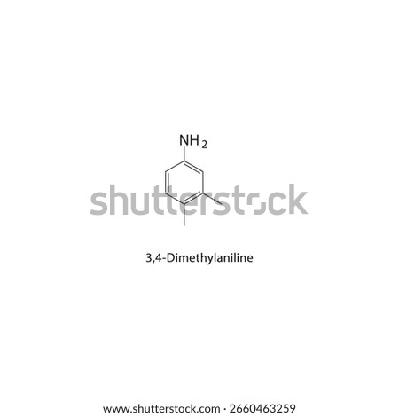 3,4-Dimethylaniline skeletal structure. Aniline Derivative compound schematic illustration. Simple diagram, chemical formula.