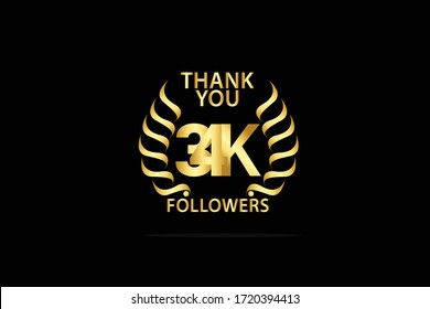 34K, 34.000 Follower Thank you anniversary logo with golden and isolated on black background for social media, internet - Vector