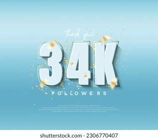 34k followers celebration. with modern luxury figures.