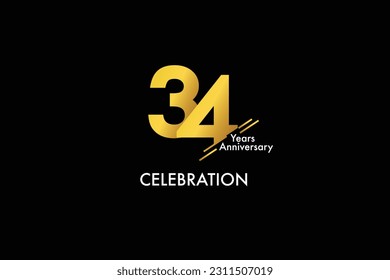 34th, 34 years, 34 year anniversary gold color on black background abstract style logotype. anniversary with gold color isolated on black background, vector design for celebration vector