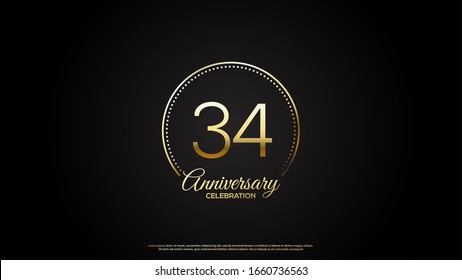 34th anniversary background with gold number illustrations with gold circle lines and dots.