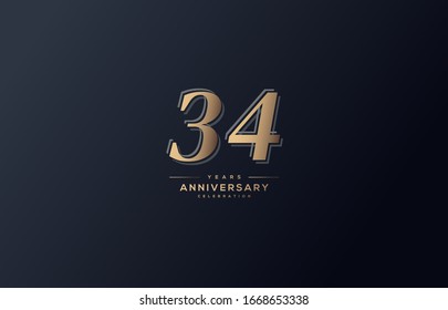 34th anniversary background with illustrations with gold colored figures and the inscriptions below.