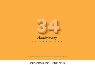 34th anniversary background with orange-colored number illustration and black text below.