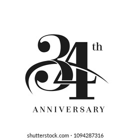 34th Anniversary Celebration simple monogram Design. pictogram vector icon, simple years birthday logo label, black and white stamp isolated