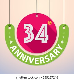 34th Anniversary - Colorful Badge, Paper cut-out