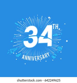 34th Anniversary fireworks and celebration background. vector design template