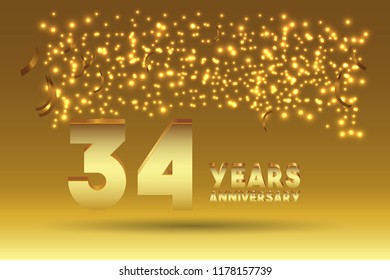 34th Anniversary gold numbers. background for anniversary
