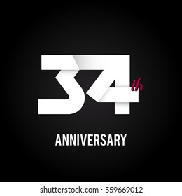 34th Anniversary  Logo Celebration, Flat Design Isolated on Black Background