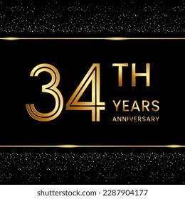 Diseño del logo del 34º aniversario con concepto de doble línea. Estilo de línea Art. Logo del número de oro. Ilustración de plantillas de vectores