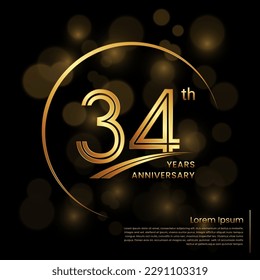 Diseño del logo del 34º aniversario con números de doble línea. Plantilla de aniversario de oro. Plantilla de logotipo de vectores