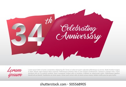 34th anniversary logo with red abstract backgrond. design template
