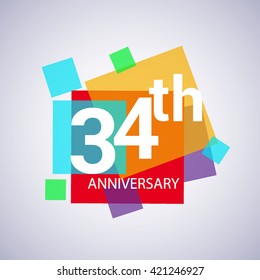 34th anniversary logo, vector design birthday celebration with colorful geometric isolated on white background.