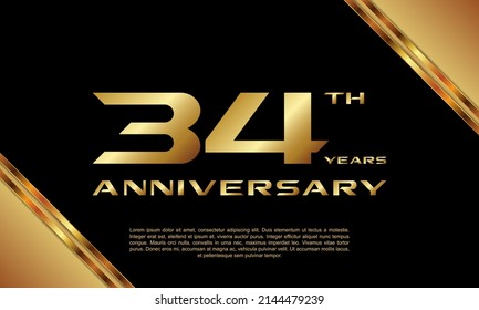 Logotipo del 34º Aniversario. Diseño de planilla de celebración del aniversario para folletos, folletos, revistas, afiches de folletos, banner, web, invitación o tarjeta de saludo. Ilustraciones vectoriales.