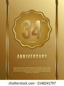 34th anniversary logotype. Anniversary celebration template design with golden ring for booklet, leaflet, magazine, brochure poster, banner, web, invitation or greeting card. Vector illustrations.