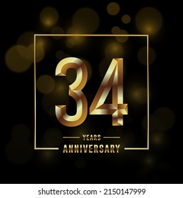 34th Anniversary logotype. Anniversary celebration template design with golden ring for booklet, leaflet, magazine, brochure poster, banner, web, invitation or greeting card. Vector illustrations.