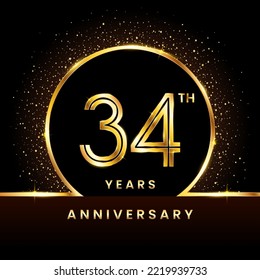 34th Anniversary Logotype. Golden Anniversary template design for celebration event, invitation card, greeting card, flyer, banner, poster, double line logo, vector illustration
