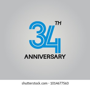 34th anniversary logotype with multiple line style blue color isolated on white background for celebration