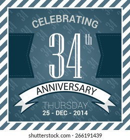 34th Anniversary poster / stamp/ template design in retro style - Vector Background
