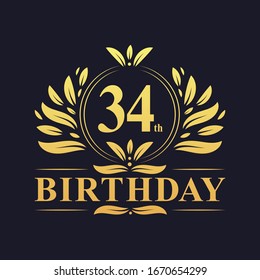 34th Birthday Design, luxurious golden color 34 years Birthday celebration.