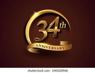 34th Golden Anniversary Logo Gold Ring Stock Vector (Royalty Free ...