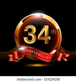 34th golden anniversary logo. with ring and ribbon.