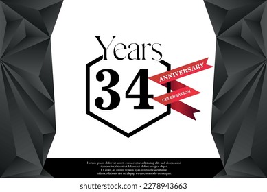 34th year anniversary celebration isolated logo design with red ribbon and luxury black frame vector template 