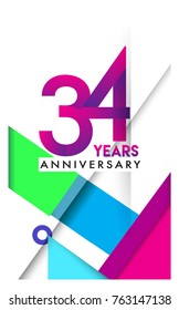 34th years anniversary logo, vector design birthday celebration with colorful geometric isolated on white background.