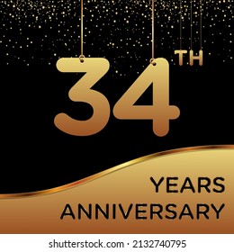 34th years anniversary, vector design for anniversary celebration with gold color on black background, simple and luxury design. logo vector template