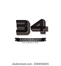 34years anniversary celebration vector template design illustration