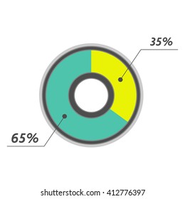 35 65 percent pie chart isolated. Vector infographics. Circle diagram symbol. Financial illustration