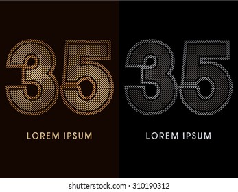 35 ,abstract luxury font, Designed using gold and black line square, geometric shape, graphic vector.