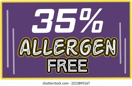 35% Allergen percentage Free rectangular sign label vector art illustration with fantastic looking font and purple color