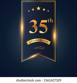 35 anniversary celebration logotype. anniversary logo with confetti golden colored isolated on black blue background, vector design for greeting card and invitation card and celebration event