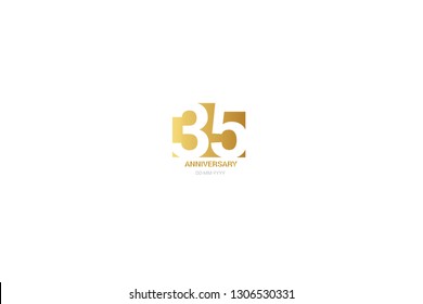 35 anniversary, minimalist logo. Tenth years, jubilee, greeting card. Birthday invitation. year sign. Gold space vector illustration on white background - Vector