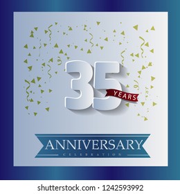 35 Anniversary template design white and blue color with a bright blue background