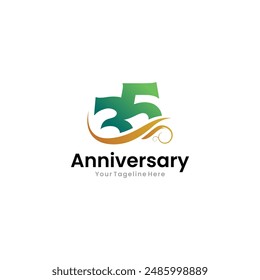 35 anniversary, 35 th, 35 years, 35 letter logo anniversary with green and gold color, for celebrating