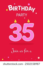 35 candles figures. Birthday party. Invitation.