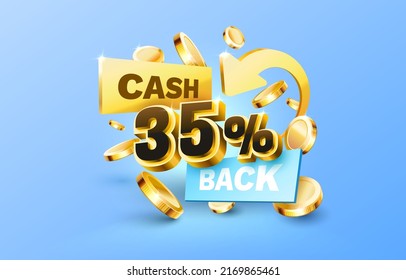 35 Cash back service, financial payment label. Vector illustration