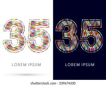 35, Colorful Brick, Construction font graphic design.