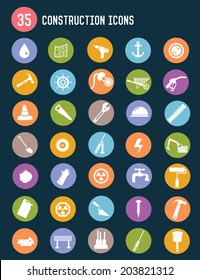 35 Construction flat icons,colour vector