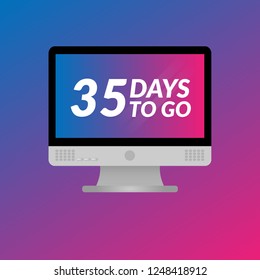 35 days to go label,sign,button. Vector stock illustration.