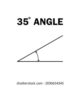 35 degree angle. Geometric mathematical angle with arrow vector icon isolated on white background. Educational learning materials