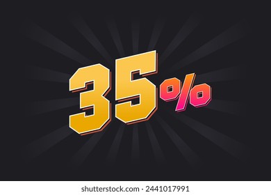Banner de descuento del 35% con fondo oscuro y texto amarillo. 35 por ciento de diseño promocional de ventas.