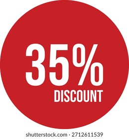 35% de descuento icono Vector rojo con texto blanco