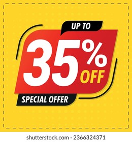 35% discount, Sales Vector badges for Labels, , Stickers, Banners, Tags, Web Stickers, New offer. Discount origami sign banner. Yellow, Black And Red.