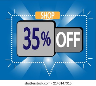 35 % Rabatt. Vektorgrafik auf Blau und Grau für Läden, Einkaufen und Promotion. Banner für Sonderangebot