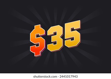 35 Dollar American Money vector text symbol. $35 USD United States Dollar stock vector